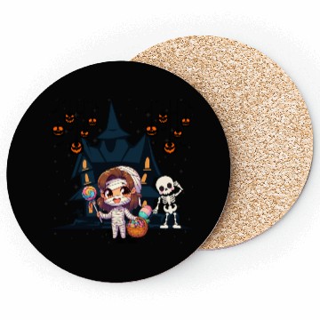Discover Friendly mummy and skeleton illustration Coasters