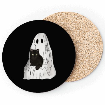 Discover Boo says the Cat! (Ghost holding Cat) Coasters