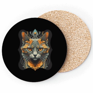 Discover Elegant stylish black and gold cat face Coasters