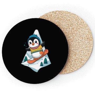 Discover Cute Snowboarding Penguin Adventure Coasters