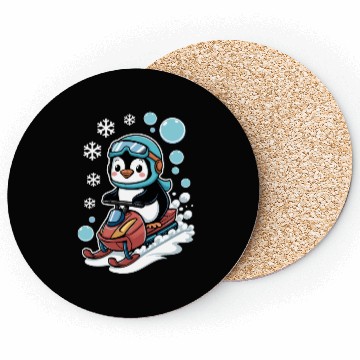 Discover Cute Penguin Riding Snowmobile Winter Fun Coasters