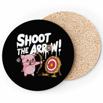 Discover A pink piglet aiming a bow an arrow Coasters