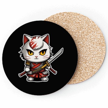 Discover ninja cat with a katana 2 Coasters