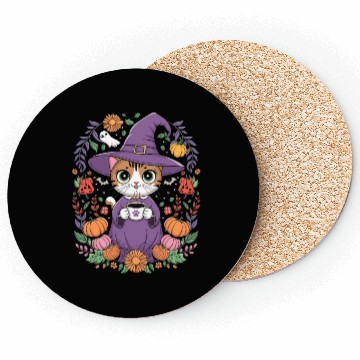 Discover Halloween Cute Witch Cat with Coffee Mug Coasters