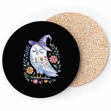 Discover Halloween Owl with Floral Witch Hat Coasters