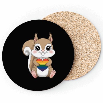 Discover Cute Squirrel Holding Rainbow Heart LGTBQ Love Coasters