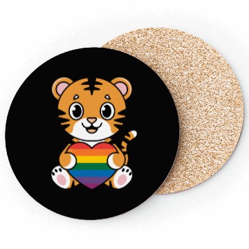 Discover LGTBQ Tiger Holding Rainbow Heart Coasters