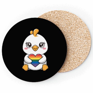 Discover Adorable Chick Holding Rainbow Heart LGTBQ Coasters