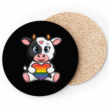Discover LGTBQ Cow Holding Rainbow Heart Coasters