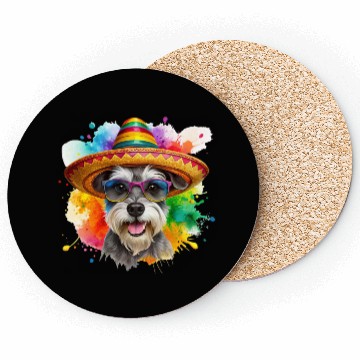 Discover Schnauzer head, dog with glasses Coasters