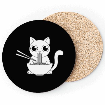 Discover Cute Cat Eating Ramen Kawaii Food Design Coasters