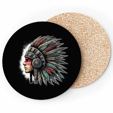 Discover Aztec Warrior Mask with Tribal Art and Ancient Coasters
