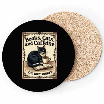 Discover Books, Cats, and Caffeine - The Holy Trinity Coasters