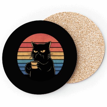 Discover Grumpy Cat with Coffee Retro Style Coasters