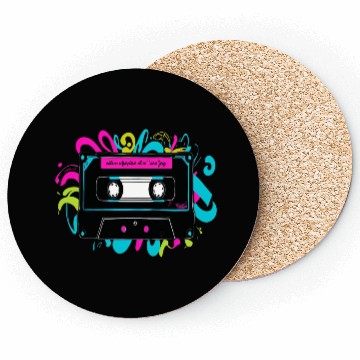 Discover Retro Neon Cassette Tape with Vibrant Splash Coasters