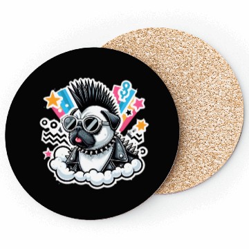 Discover Punk rocker pug 9 Coasters