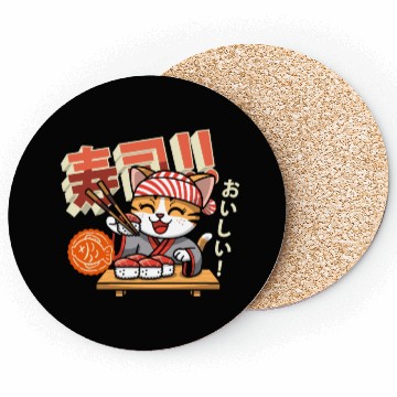 Discover Sushi Chef Cat Adorable Culinary Cat Design Coasters