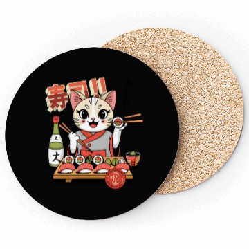 Discover Sushi Chef Cat Adorable Culinary Cat Design Coasters