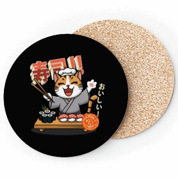 Discover Sushi Chef Cat Adorable Culinary Cat Design Coasters