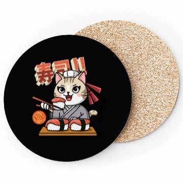 Discover Sushi Chef Cat Adorable Culinary Cat Design Coasters