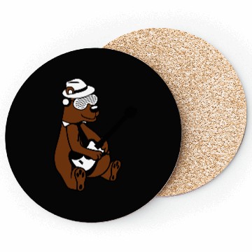 Discover Cool Sitting Grizzly Brown Bear Playing Guitar Fun Coasters