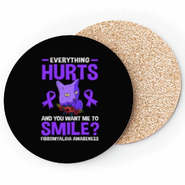 Discover Everything Hurts Cat Purple Ribbon Fibro Awareness Coasters