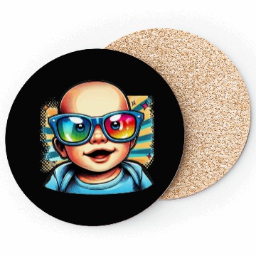 Discover Baby boy with sunglasses comic design 3 Coasters