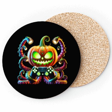 Discover Octopus Pumpkin Gamer with Glowing Halloween Vibes Coasters