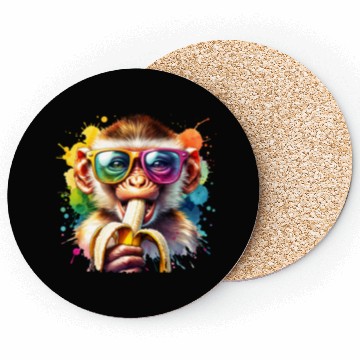 Discover Monkey with sunglasses and banana Coasters