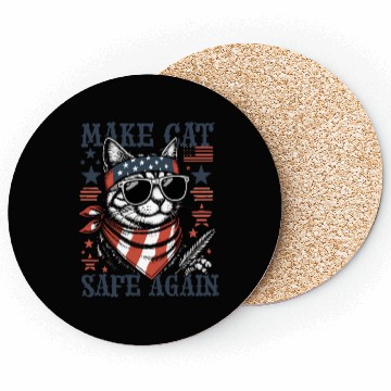 Discover Make Cats Safe Again Funny Cat Lover USA Flag Coasters