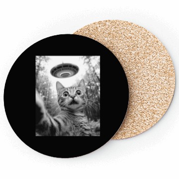 Discover Funny Cat UFO Alien Abduction Cat Selfie Meme Coasters