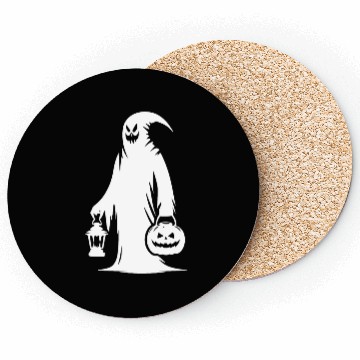 Discover Scary Funny Ghost Mask With Pumpkin Lantern Coasters