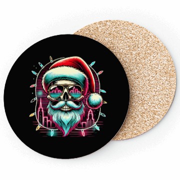Discover Neon Santa Skull City Lights Christmas Coasters