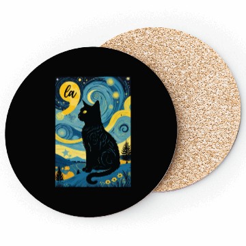 Discover Halloween Starry Night Black Cat Comma La Harris Coasters