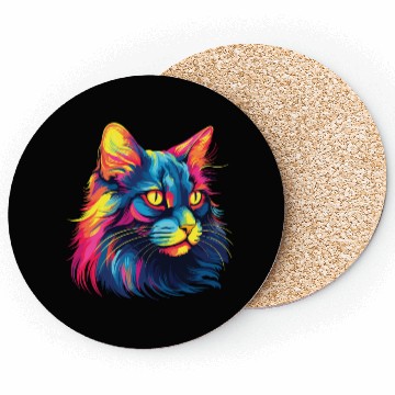 Discover Cat Watercolor Colorful Maine Cat Coasters