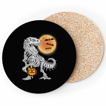 Discover Halloween Dinosaur Skeleton T rex Pumpkin Moon Coasters