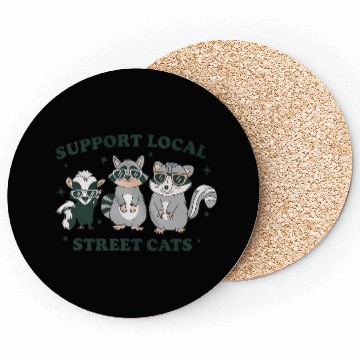Discover Support Local Street Cats Skunk Raccoon and Possum Coasters