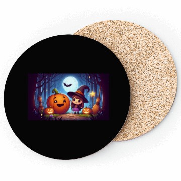 Discover Halloween Witch and Jack-o'-Lantern Scene Coasters