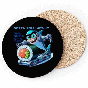 Discover funny shark cyborg cyberpunk rolling sushi Coasters