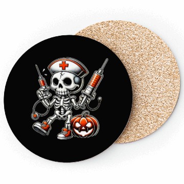 Discover Skeleton Nurse with Medical Syringes Halloween Coasters