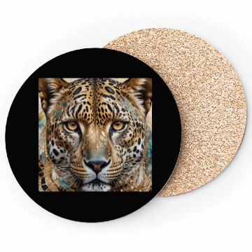 Discover face of a leopard remixed with a beautiful pattern Coasters