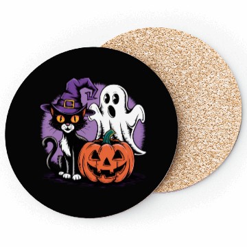 Discover Spooky Black Cat Pumpkin boo ghost Halloween Coasters