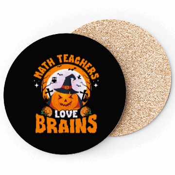 Discover Math Teachers Love Brains Halloween Pumpkin Hat Coasters
