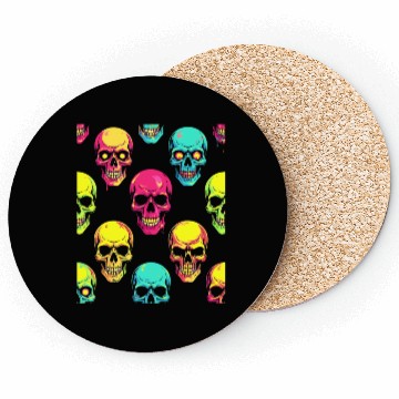 Discover Neon Pop Punk Skull Pattern Coasters
