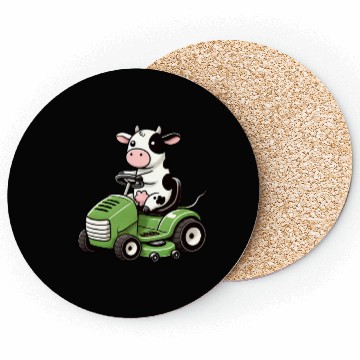 Discover Funny cow as lawn mower farmer grass Coasters
