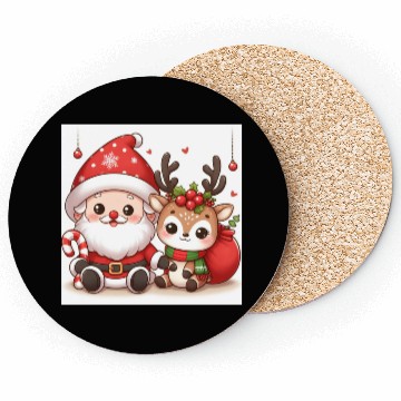 Discover Festive Santa and Reindeer Illustration Coasters