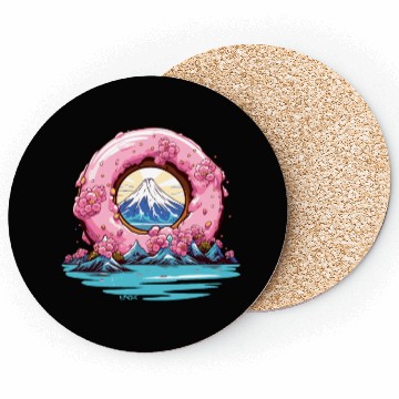 Discover Japan Sakura Blossom Mount Fuji Donut Coasters