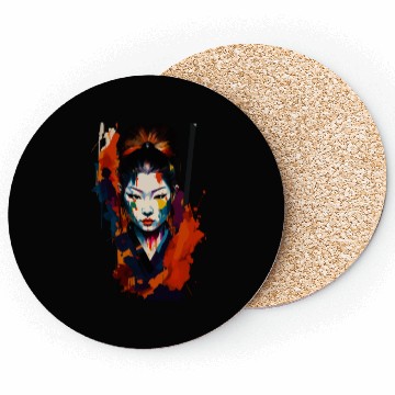 Discover Samurai Warrior Woman – Eye catching Splash Art Coasters