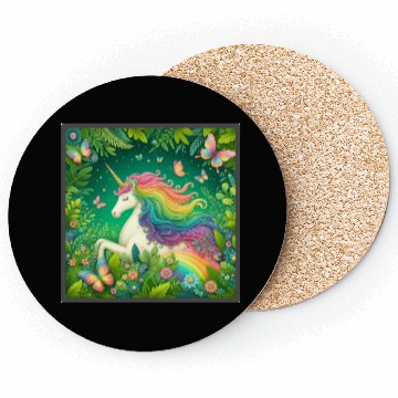 Discover Unicorn, Unicorn butterfly in flower garden design Coasters