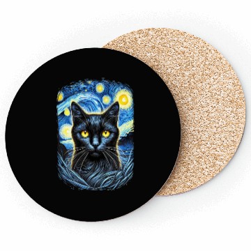 Discover Funny Starry Night Black Cat Van Gogh Art Cat Coasters